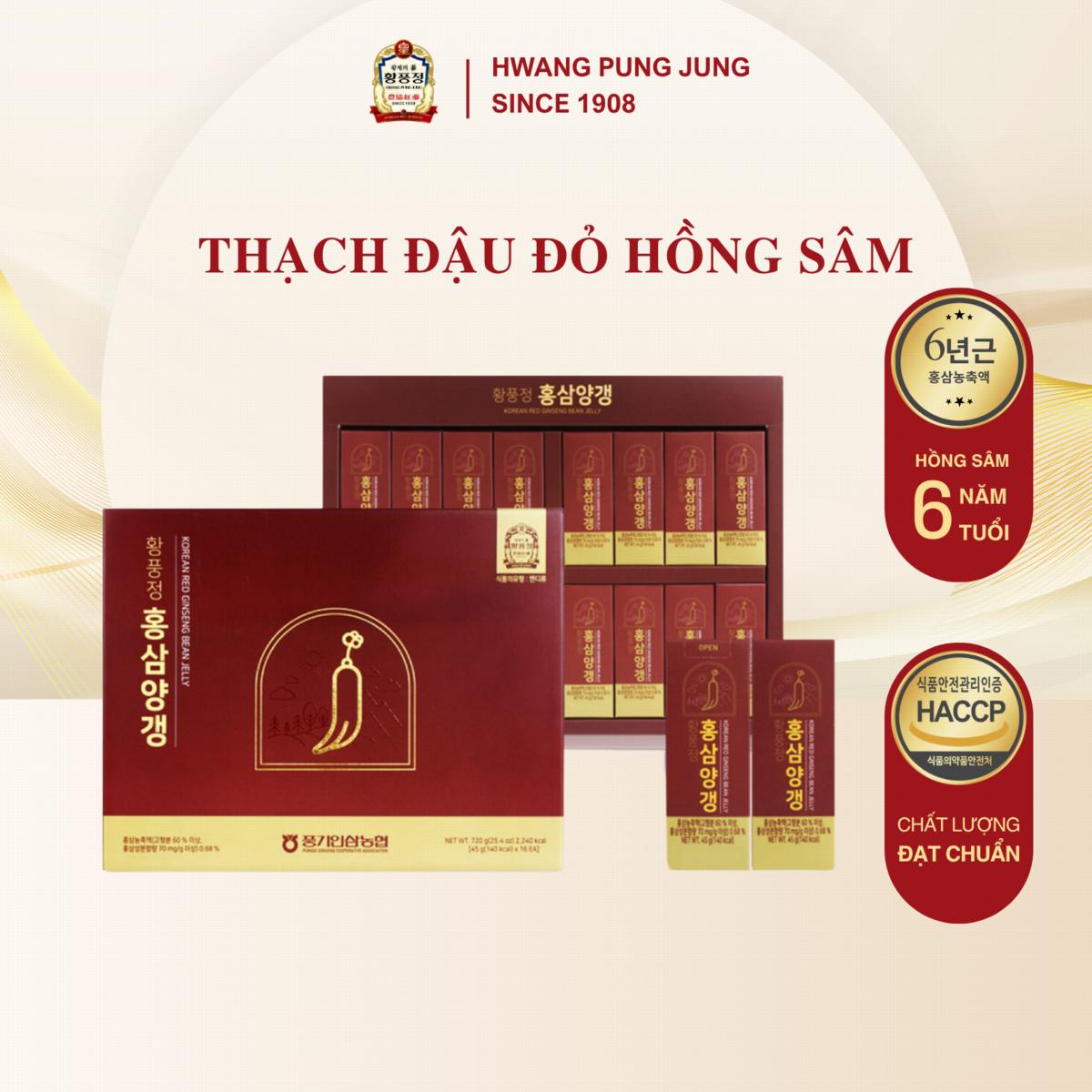 Thạch đậu đỏ hồng sâm 6 năm tuổi 16 gói x 45g
